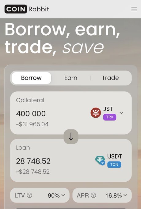 The image shows a smartphone screen displaying information about cryptocurrency trading, specifically related to the CoinRabbit platform. The screen displays various tokens such as JST, USDT, and TRX, along with their respective values. It also highlights that these tokens can be used as collateral for trading on the CoinRabbit platform. This means that users can leverage their existing assets in the cryptocurrency ecosystem to access liquidity from the platform without having to sell those tokens directly. The post suggests that this information is relevant and useful for anyone interested in participating in cryptocurrency trading or managing their crypto assets.