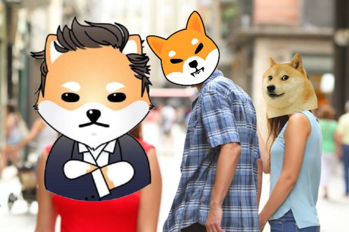 ikidogami characters, including a man and woman with dog heads, stand on a city street corner, surrounded by buildings and people.