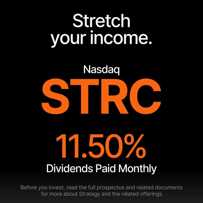 The image shows a poster or flyer with text that reads "Stretch your Income." The main focus of the poster is the word "Strc" which stands for "Standard Rebalance Criteria" - a strategy used by stockbrokers in determining when to rebalance their clients' portfolio. The content says that investors should read about it before investing any money into stocks and make sure they are aware of the current dividend paid, as well as what is written on other documents related to the investment. This indicates that Strc is essential information for anyone considering a stockbroker service or investing in the stock market.
