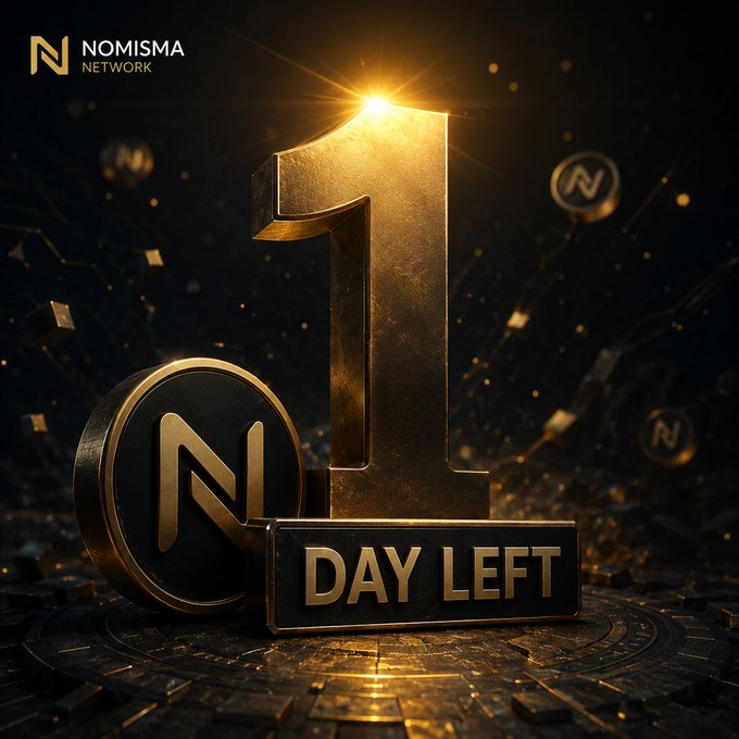 A promotional graphic for 'NOMISMA NETWORK' featuring a large golden '1' and the text 'DAY LEFT' on a dark, glittering background with the network's circular logo.