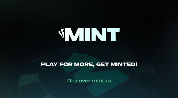 A Mint advertisement with the text 'MINT' and 'PLAY FOR MORE, GET MINTED!' along with 'Discover mint.io' on a dark background.