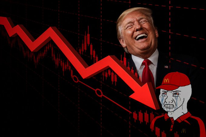 The image shows a man wearing a red hat and tie, with a smile on his face as he looks at an American president dressed up for work. The image also contains a line graph and an economic indicator symbolizing a downward trend or recession. In the caption, someone has humorously referred to this situation by calling it "He did this to JASMY and he is enjoying every single bit of it." This joke highlights the contrast between the man's cheerful demeanor and the concerning economic conditions depicted in the image.