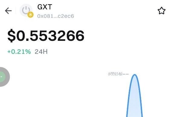 A cryptocurrency screenshot displays the GXT token (0x081...c2ec6) priced at $0.553266 with a modest +0.21% gain over 24 hours, showing a price chart with a peak around $0.559348. The image supports the post's warning of "#GXT Scam Soon" by @GXTExchange, though the chart itself only reflects minor price movement rather than any dramatic red flags.