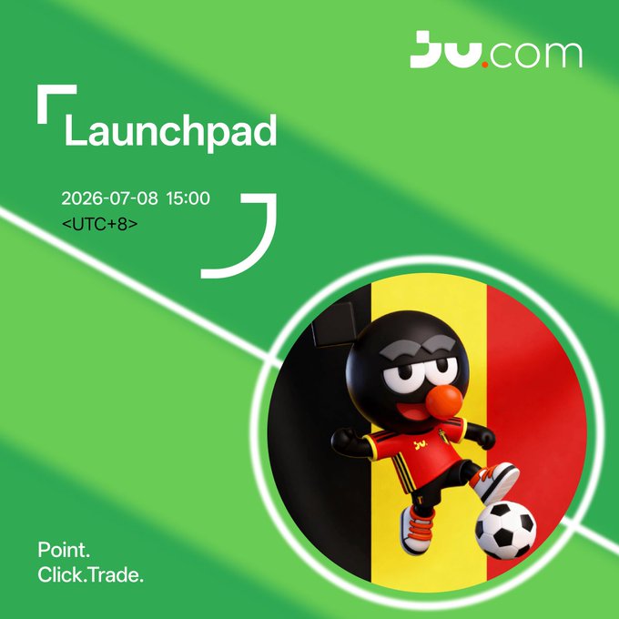 BW.com Launchpad announcement for $RDEV (Belgium National Team Token), scheduled for 2026-07-08 15:00 (UTC+8), featuring a 3D character kicking a soccer ball on the Belgian flag with the tagline "Point. Click. Trade."