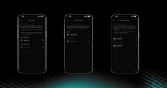 The image shows three cell phones, each displaying a different screen with information about setting limits for transactions. The screens are black against a dark background, making them stand out prominently. The text displayed on the screens includes options such as "Onchain transfers", "Bank transfers", and "Card transactions". These options cover various types of transactions that users can set limits on to ensure security and prevent unauthorized activities.