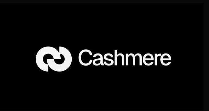 A minimalist logo on a black background featuring a circular icon and the word 'Cashmere' in white text.