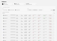 Screenshot of a validators dashboard showing a leaderboard table with numerical performance metrics.