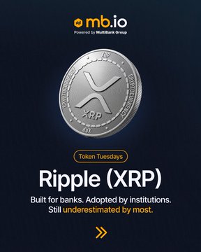The image features a silver coin with an XRP symbol on it, placed against a dark blue background. The text "Ripple (XRP)" is written below the coin, indicating that this is the main focus of the image. Below the coin, there are two lines of text providing information about Ripple tokens: one line explains what Ripple is and how it works, while the other line states that Ripple is still undervalued by most people. The overall layout of the image suggests a direct connection between the coin and its associated content.