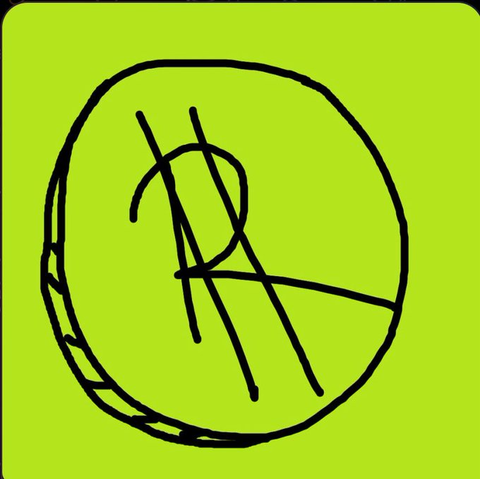 A hand-drawn sketch on a lime-green background shows a roughly circular shape with intersecting lines forming an abstract, scribbled figure inside it. The drawing appears crude and unrefined, matching the chaotic, low-effort style often associated with the @ultrararetoken account.