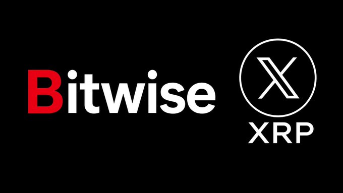 A logo graphic with a black background showing the word 'Bitwise' in red and white next to a white circular 'X' logo above the letters 'XRP'.