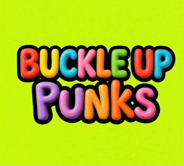 Colorful bubble-letter logo reading 'BUCKLE UP PUNKS' on a bright green background.