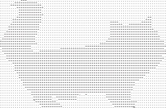 Ascii art piece depicting a figure holding what appears to be a broom or staff, created entirely from dots and small characters on a light background.