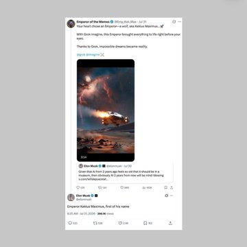 The image shows an X (formerly Twitter) post by Elon Musk featuring an image of a SpaceX Starship spacecraft on Mars with the caption "Starship to Mars, impossible dreams become reality," shared from the "Emperor of the Memes" account. This relates to the Kekius Maximus post as it was one of the first times Elon Musk had engaged with the Kekius Maximus community after over a year, generating excitement for the $KEKIUS token.
