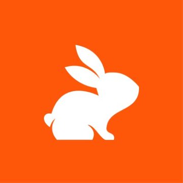 A white rabbit silhouette on a bright orange square background, likely representing the Rabbit Tech logo as part of a trend of new tech companies adopting orange branding. The post suggests this shift toward orange branding is a deliberate choice by AI, crypto, fintech, and devtools companies to add warmth and humanity to their increasingly technical products.