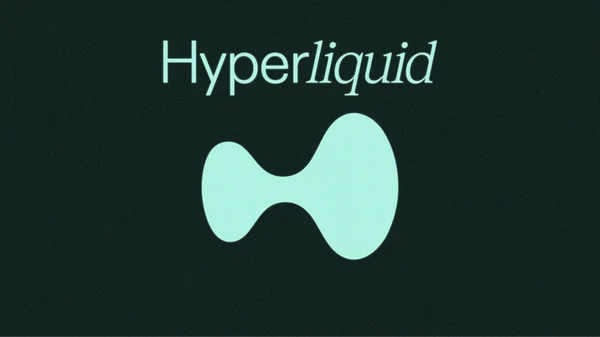 The image displays the Hyperliquid logo—a teal-colored abstract fluid shape—along with the brand name "Hyperliquid" in a clean serif font on a dark green background. The graphic visually represents the cryptocurrency project mentioned in the accompanying post, which discusses Hyperliquid's potential expansion into the US market through a regulated framework for offering perpetual contracts to American traders.