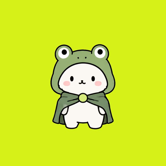 An adorable cartoon character in a green frog hooded cape stands on a bright green background. The image complements the post about minting "The Ranger" NFT, with the frog-themed art symbolizing the $GLOOB ecosystem the user is enthusiastically investing in during its GTD phase.