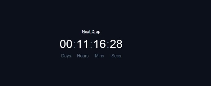 A countdown timer displays "Next Drop" with 00 days, 11 hours, 16 minutes, and 28 seconds remaining, suggesting anticipation for an upcoming event. This visually aligns with the post about "Tomorrow" being @varitaional_io's Points Day, highlighting the imminent nature of the upcoming points event.
