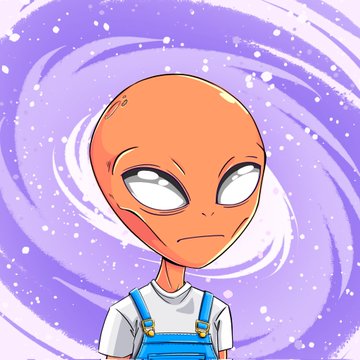 The image features an anime character with red hair wearing blue overalls, standing against a purple background featuring white dots and swirls. The character has large eyes, giving them a unique appearance. The accompanying text explains that they are @MicrosNft mint out and mentions the price for 10k supply is $0.55.
