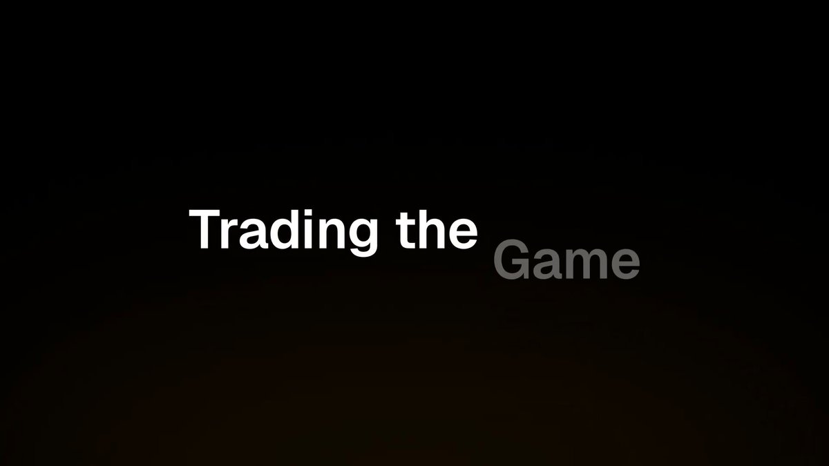 The image features a black background with white text that reads "Trading the Game" at the top, followed by an explanation of a peer-to-peer sports prediction exchange called @base. The post seems to be about predicting sports outcomes or sharing predictions among friends.