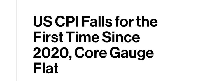 The image states "US CPI Falls for the First Time Since 2020, Core Gauge Flat," indicating a potential slowdown in inflation, which, according to the post, could lessen the pressure on the Fed to raise rates despite the data being outdated.