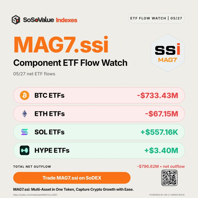 The image features a graph or chart that shows various ETFs' performance. The main focus of the image is on the ETF "MAG7.ssi" (Multilingual Investment Fund) and its net inflow. The other cryptocurrencies being compared are represented by different lines, each with varying degrees of success. Additionally, there's a quote from an individual about the importance of comparing different ETFs to understand their performance better.