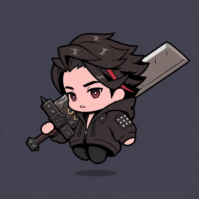 A chibi-style cartoon character with spiky black and red hair wields a large gray sword while wearing a black hooded jacket, fitting the "Devil May Cry" aesthetic. The image complements the post's cheerful weekend greeting to the Crypto Twitter (CT) community with its bold, gaming-inspired vibe.