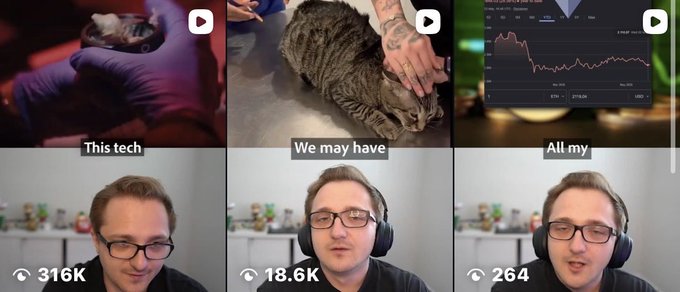 A collage of three images, including a video call with a person holding a cat and a graph, is displayed on a gray background.