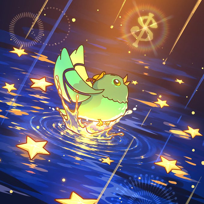 A stylized cartoon robin with green plumage splashes into a starry, cosmic pond under a glowing atomic symbol, symbolizing the chaotic and emotional birth of the $ROBBIE token described in the post.