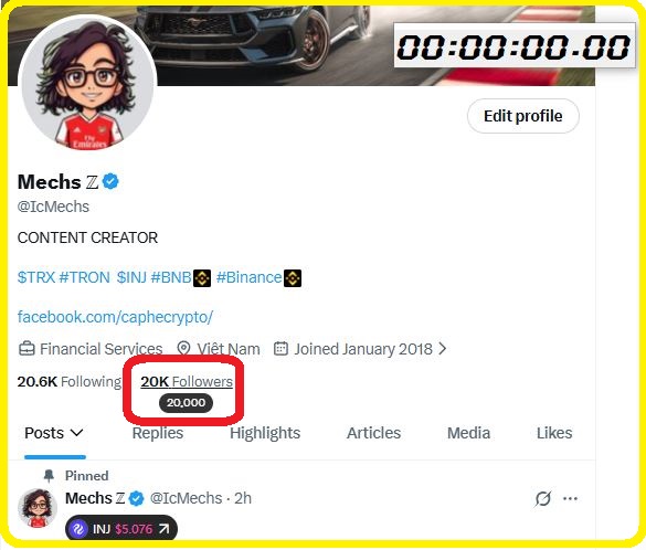 The image features a screenshot of a Twitter profile that reads " mechs z #100K Followers", suggesting that this user has gained approximately 100,000 followers. This post could be about a promotion or a milestone reached in their account growth journey, as they have now hit 20,000 followers.