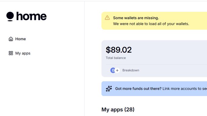 A Privy "home" dashboard displaying a total balance of $89.02 across 28 apps, with a warning that some wallets are missing. The image supports the post's claim by showing that funds can be recovered through the home.privy.io portal, where the $89 balance is visible and can be linked to additional accounts.