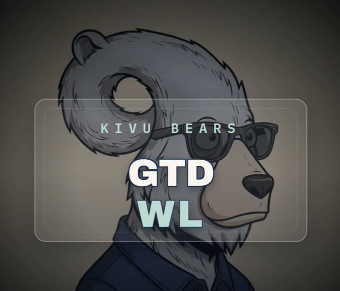 A logo featuring a gray bear with sunglasses wearing a blue shirt, with 'KIVU BEARS' text and 'GTD WL' labels on a gray background.