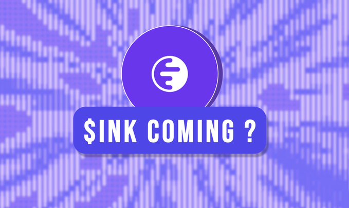 A graphic featuring the Ink (INK) logo centered on a purple circuit-like background with the text "$INK COMING ?" below it, speculating about the potential launch or airdrop of the Ink on-chain project's token.