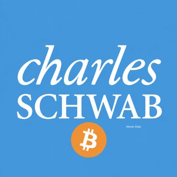 The image displays the Charles Schwab logo against a blue background, accompanied by the Bitcoin (₿) symbol in an orange circle. This visually represents the post's quote highlighting Schwab's acknowledgment of cryptocurrency as an important emerging asset class for investors to consider.