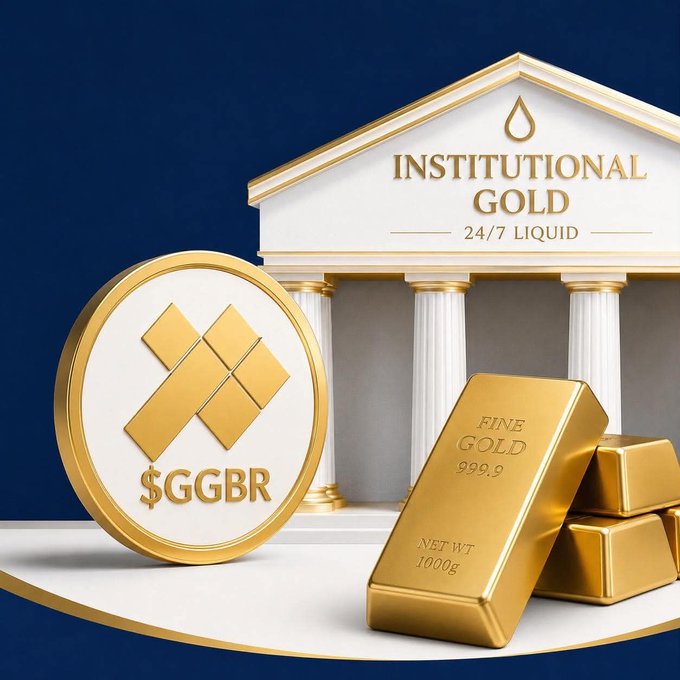 The image shows a close-up of a gold coin next to a stack of gold bars, possibly representing tokenized gold. The coins are placed on a blue background, while the gold bars are situated beneath them. On the right side of the image, there is an illustration featuring a building with a white roof and columns, labeled "Institutional Gold". In addition, the phrase "Tbh... I think people are underestimating where tokenized gold is heading But I believe the next winners will turn gold into productive on-chain capital." This suggests that the coin might be worth something as opposed to just being a piece of paper or metal. The image seems to convey an interest in the future implications and potential value of tokenized gold, as well as its potential comparison with physical gold bars.