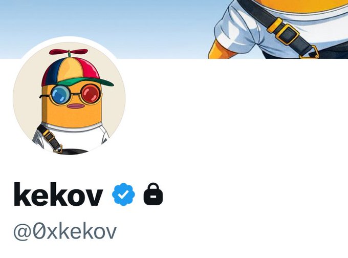 The image shows a Twitter/X profile for "kekov" (@0xkekov) with a blue verification checkmark and a lock icon indicating a private/locked account. The cartoon duck mascot wearing sunglasses and a propeller hat reinforces the post's message that "become private is a new trend," as the lock symbol visually represents the growing trend of users switching to private accounts.
