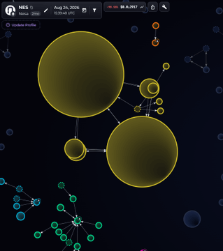 Screenshot of the NES.io game (version 0.2917) showing an in-game date of Aug 24, 2056, with various planets connected in a network on a dark space background.