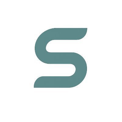 A minimalist logo featuring a stylized teal letter 'S' on a white background.