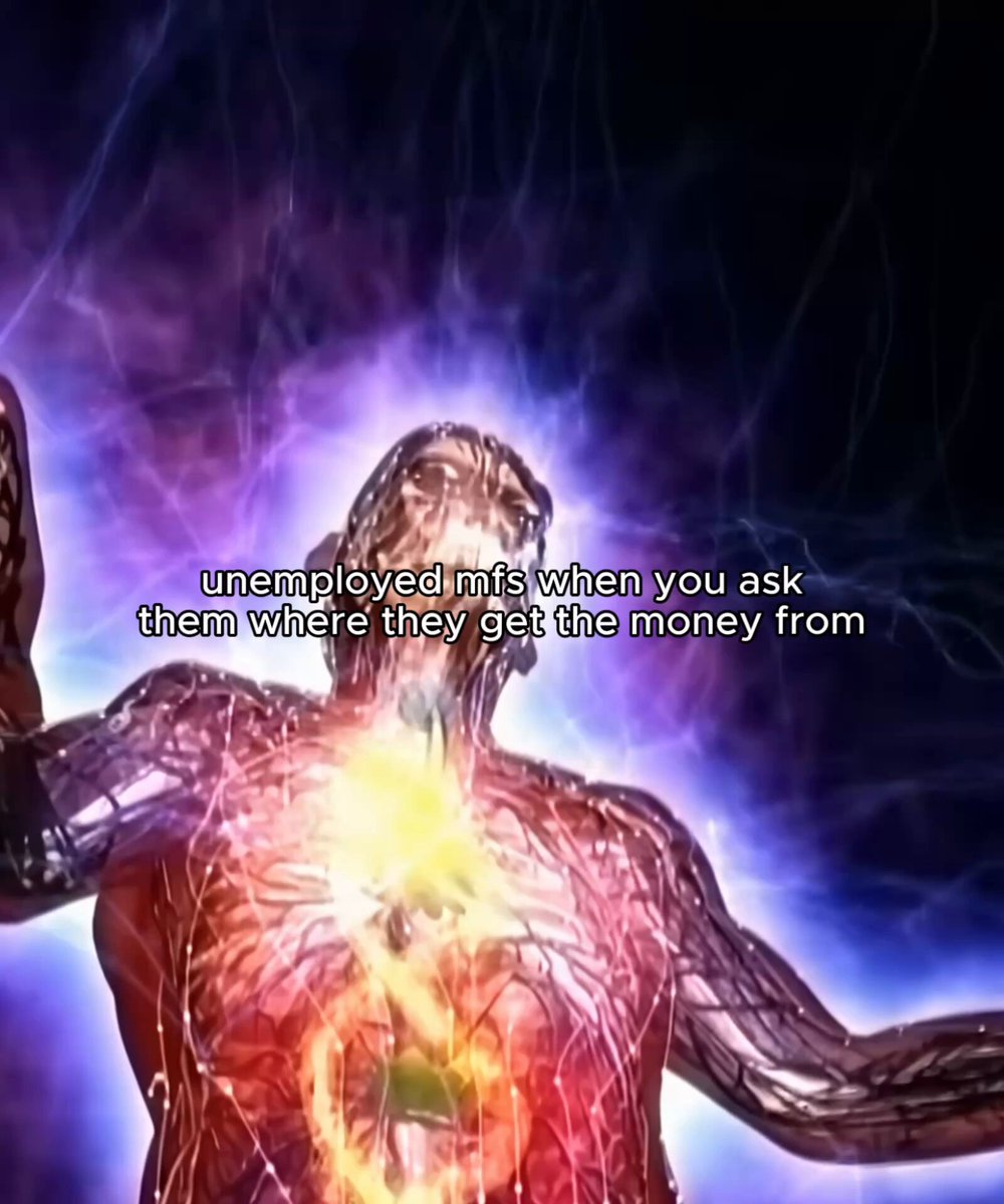 The image features a man's torso, which appears to have an electrical circuit running through it. The text above the image reads "Unemployed Nis when you ask them where they get the money from". This phrase seems to be related to the concept of investing in oneself and building wealth over time.