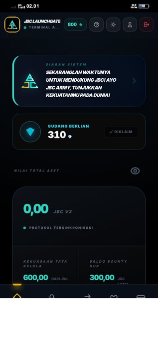 The image shows a screenshot of an app called "Pantauan Radar Alts" displayed on a phone screen, which appears to be a social media platform or news app. The app has a black background with white text that reads "Headline: Pantauan radar alts: $JBC ( Jimmy Boss Collective) Setelah volatilitas ekstrem Data on-chain menunjukkan volume perdagangan 24 jam terakhir masih bergerak tipis di bursa seperti GroveX smoga bisa listing di bursa besar sprti @MEXC @JBCcllective @jimmyboss48". The app is set to the top of the screen, and it has a rating of 4.5 stars out of 5.