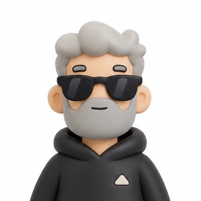 A 3D cartoon-style character of a man with grey hair, a grey beard, black sunglasses, and a black hoodie.