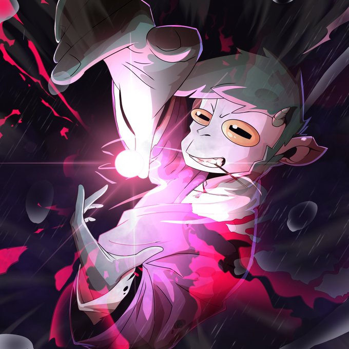 The post announces "ART RENAISSANCE ON SOLANA" with a submission inspired by Gojo's Hollow Purple cursed technique, and this image depicts that exact scene—featuring a character with orange eyes channeling a glowing purple/pink energy sphere between their hands in a dramatic anime style. The artwork creatively reimagines the iconic technique in pink hues to align with the "@GoatsOfSolana" $GOATS brand aesthetic.