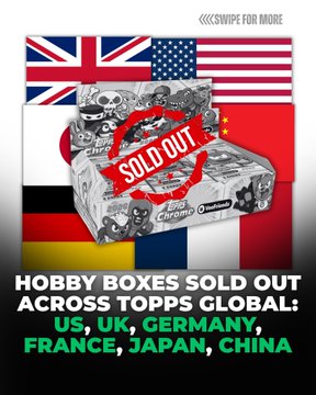 The image features an advertisement for hobby boxes sold out across the globe. The poster includes various country flags from different regions of the world, such as the United States, Germany, France, Japan, China, and Korea. The text on the poster highlights that these hobby boxes are available worldwide and can be purchased in the USA, UK, Germany, France, Japan, China, and Korea.