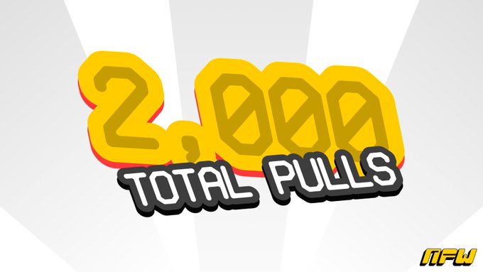 A celebratory graphic displays '2,000 TOTAL PULLS' in bold yellow 3D letters with 'TOTAL PULLS' underneath in white text, set against a light gray background with an 'NFW' logo in the corner.