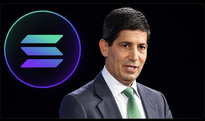 A man in a blue suit and green tie appears beside a glowing circular Solana (SOL) logo, visually representing the post's announcement of the Federal Reserve injecting $3.453 billion into the market tomorrow, which is framed as bullish for the Solana cryptocurrency.