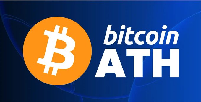 A blue graphic featuring the Bitcoin logo and bold white text reading "bitcoin ATH" (All-Time High).