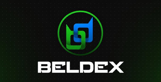 BELDEX logo featuring a stylized blue and green 'B' inside a green circle on a dark dotted background.