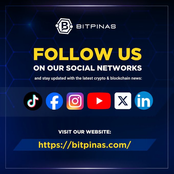 A promotional graphic for BITPINAS encouraging followers to connect on social networks, displaying icons for TikTok, Facebook, Instagram, YouTube, X, and LinkedIn.