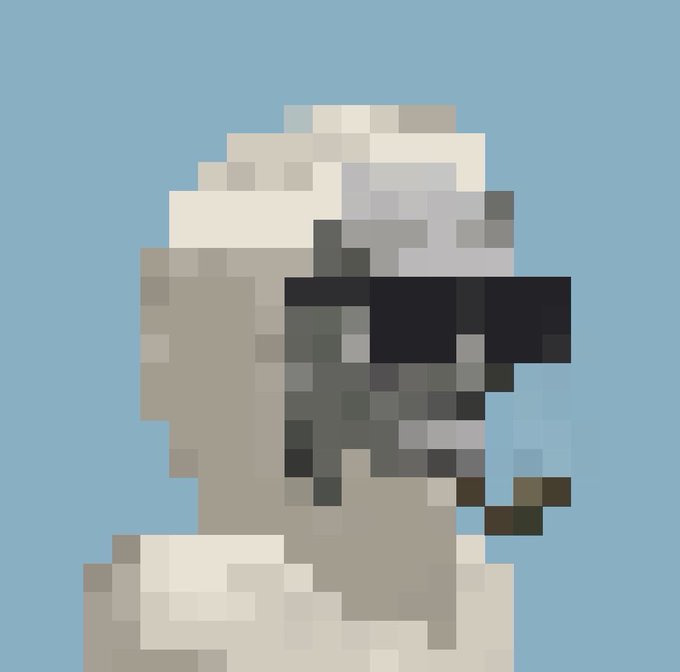 A low-resolution pixel art rendering of the Demogorgon creature from Stranger Things against a light blue background.