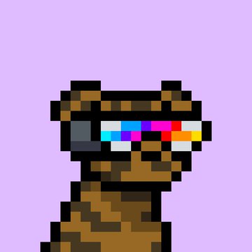 A pixel art image of a brown bear wearing VR goggles displaying a colorful test pattern, set against a light purple background.