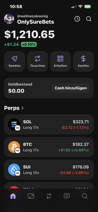 The image shows a phone screen displaying various cryptocurrency information, including Bitcoin, Etherium, and other digital assets. The text on the screen reads "Fehlen noch iwie Der Schwung war net hart Genug", which translates to "Focus on what is in the image". This suggests that the user might be interested in learning more about these digital assets or considering investing in them.